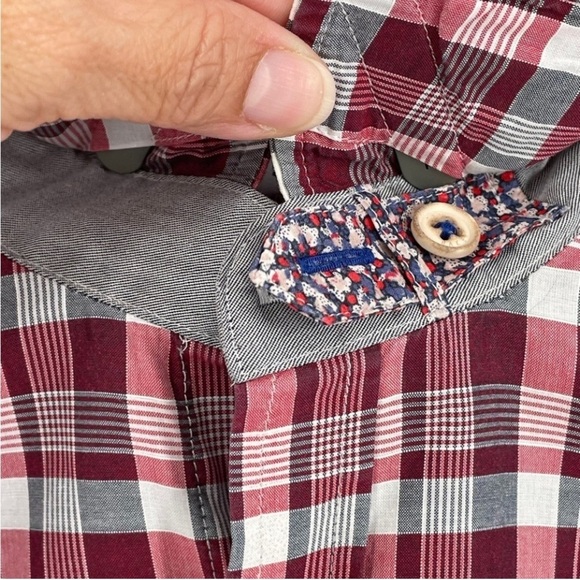 Ted Baker Burgundy/Gray Plaid Check Button Up Business Casual Shirt  Size 5/ XL - Picture 11 of 15